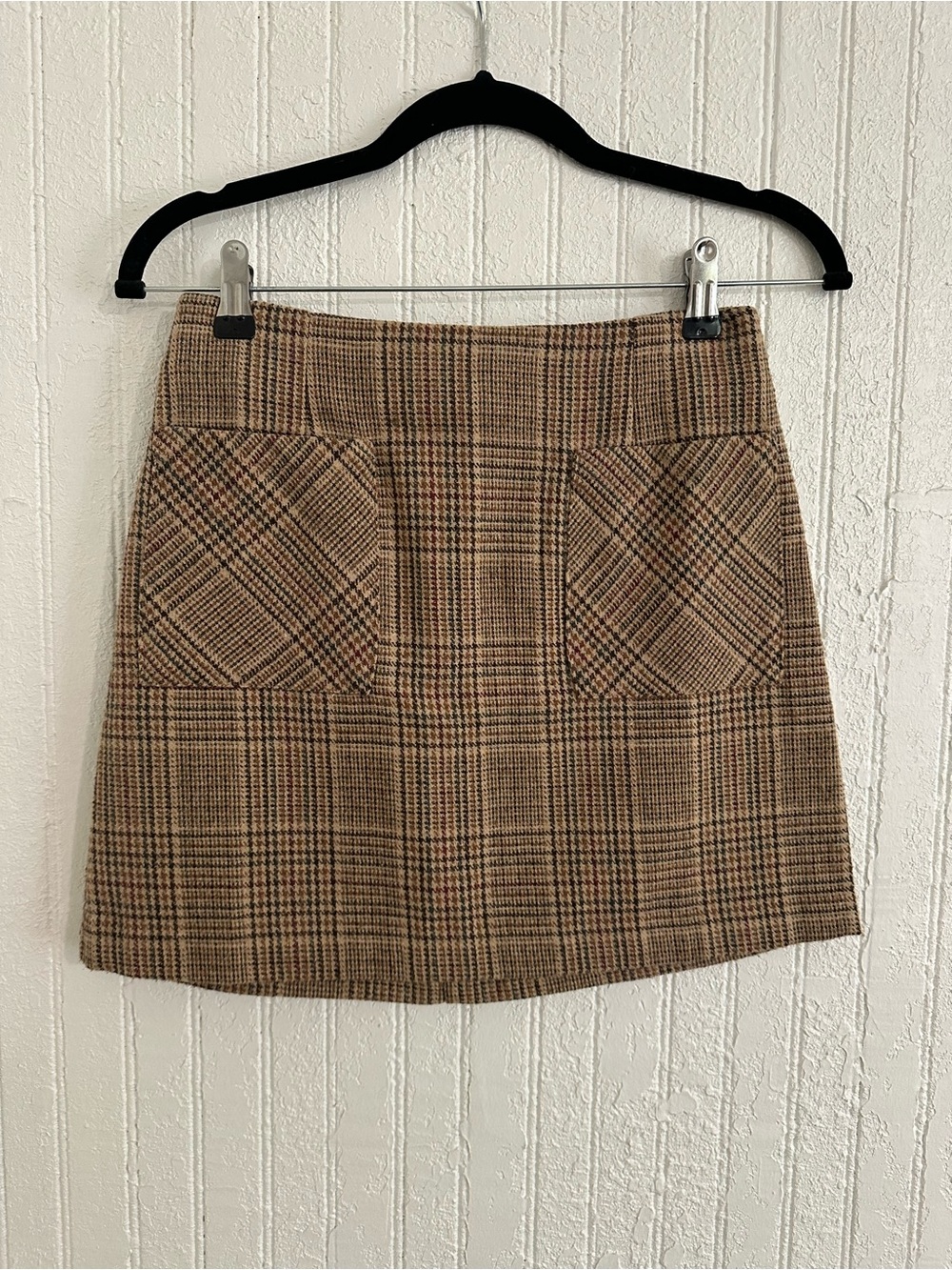 Sage Brown Plaid Patch-Pocket Mini Skirt